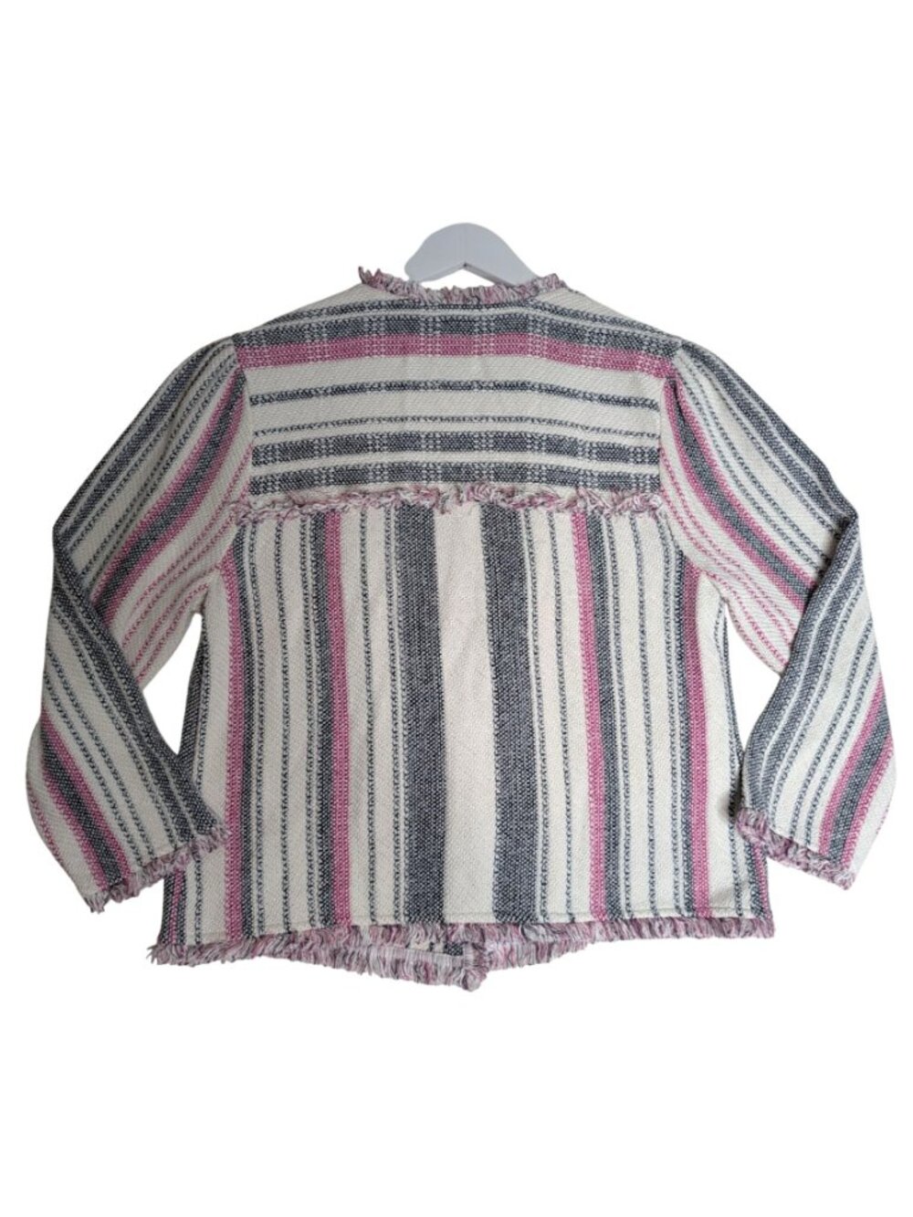NIC+ZOE Voyage Textured Fringe Tweed Jacket Pink & Blue Striped Size L - Picture 3 of 14